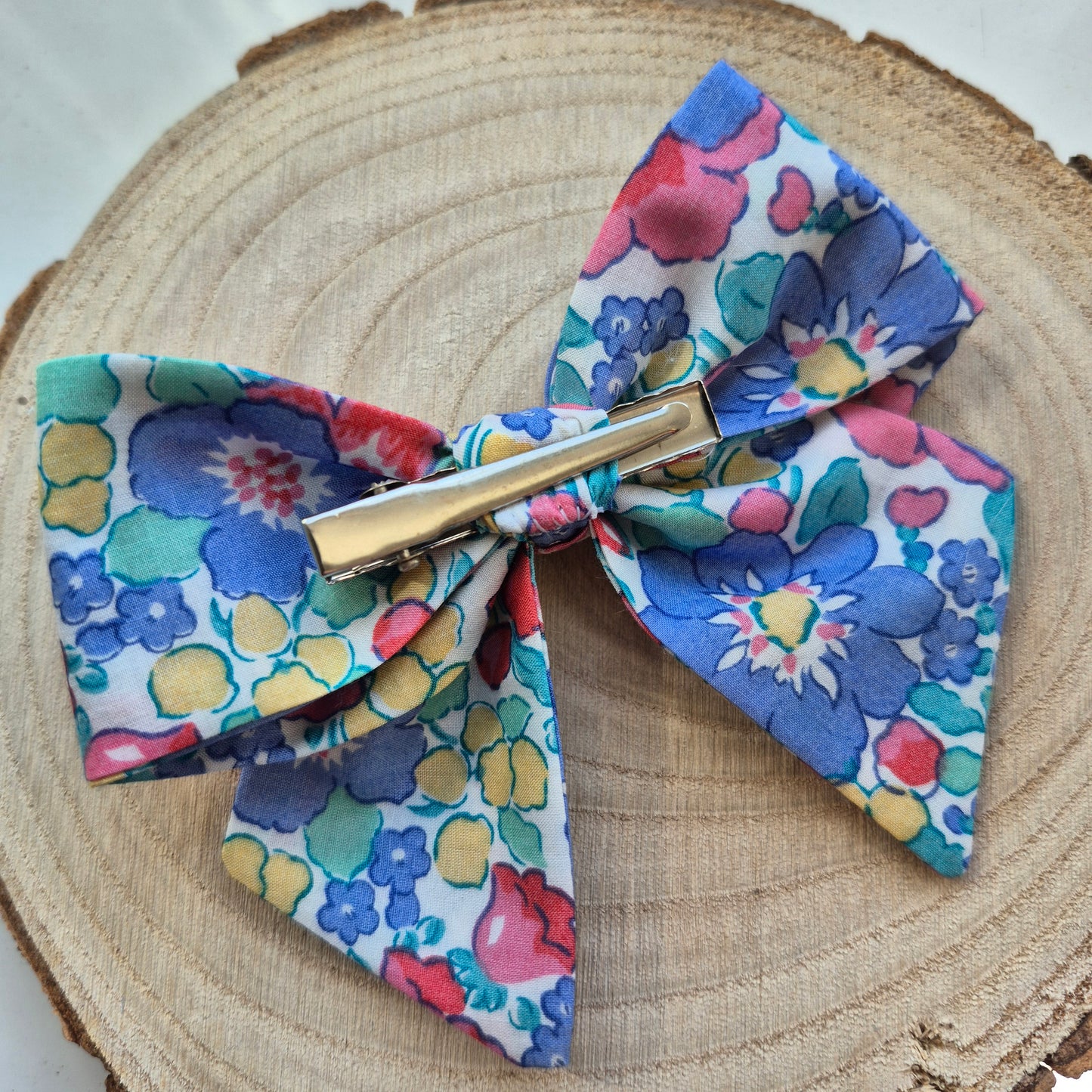 Vintage Liberty Print Mini Hair Bow Clip - Bright Floral