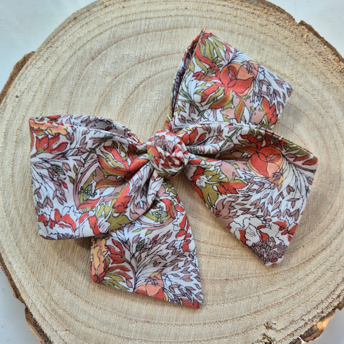 Vintage Liberty Print Mini Hair Bow Clip - Peach Peony