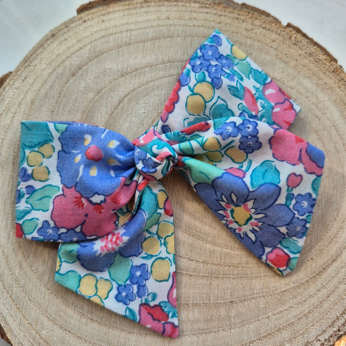 Vintage Liberty Print Mini Hair Bow Clip - Bright Floral