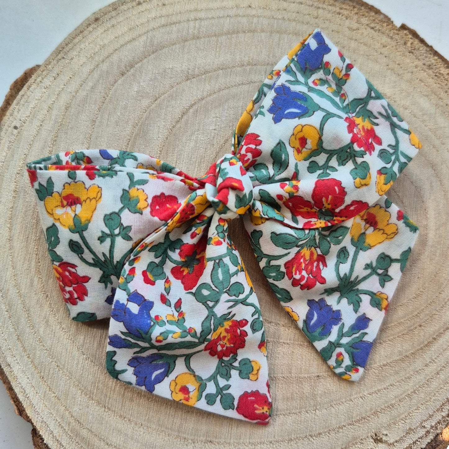Vintage Liberty Print Mini Hair Bow Clip - Citrus Blooms