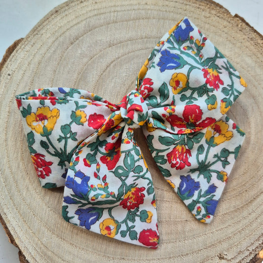 Vintage Liberty Print Mini Hair Bow Clip - Citrus Blooms