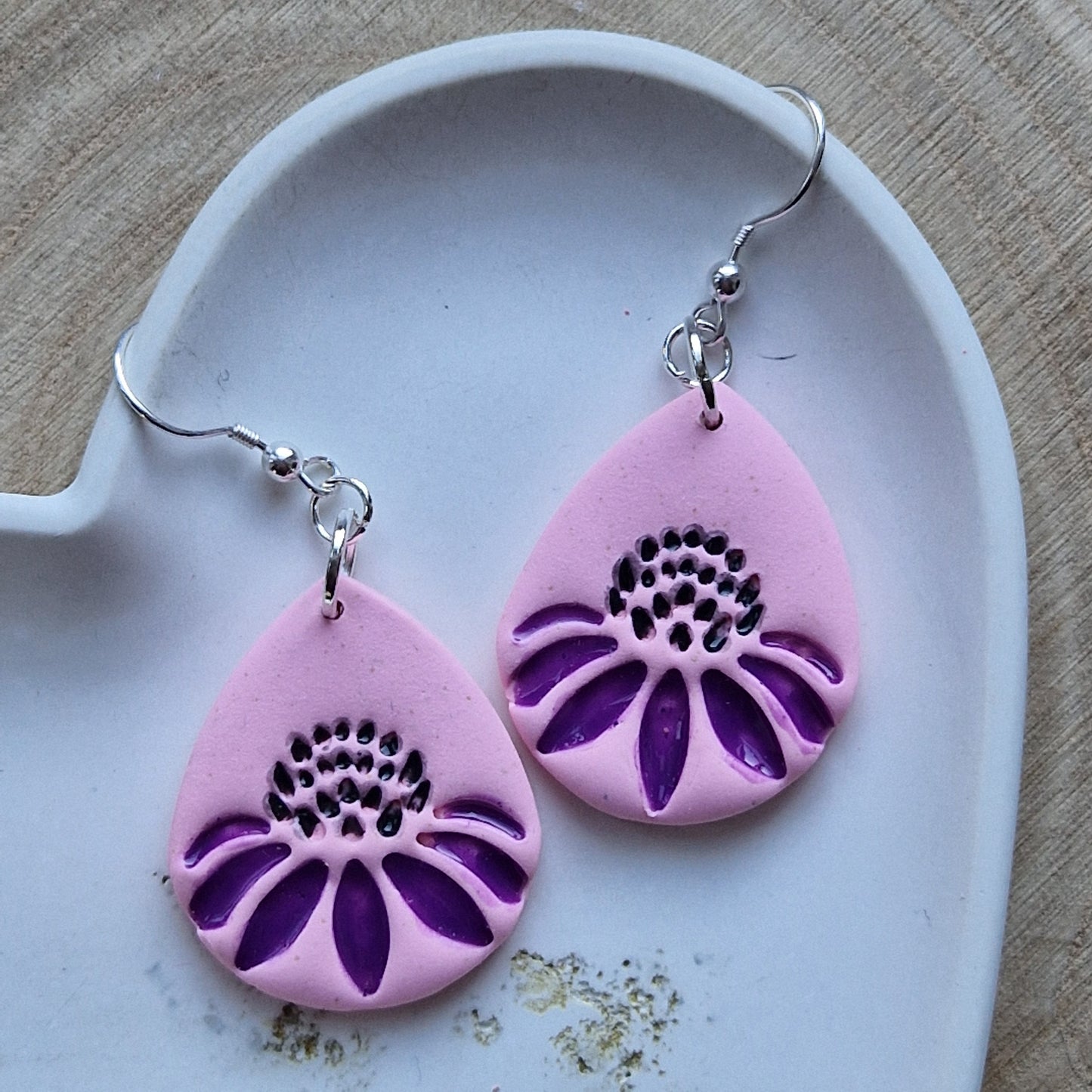 Clay Flower Earrings - Gaetana in Pink and Purple