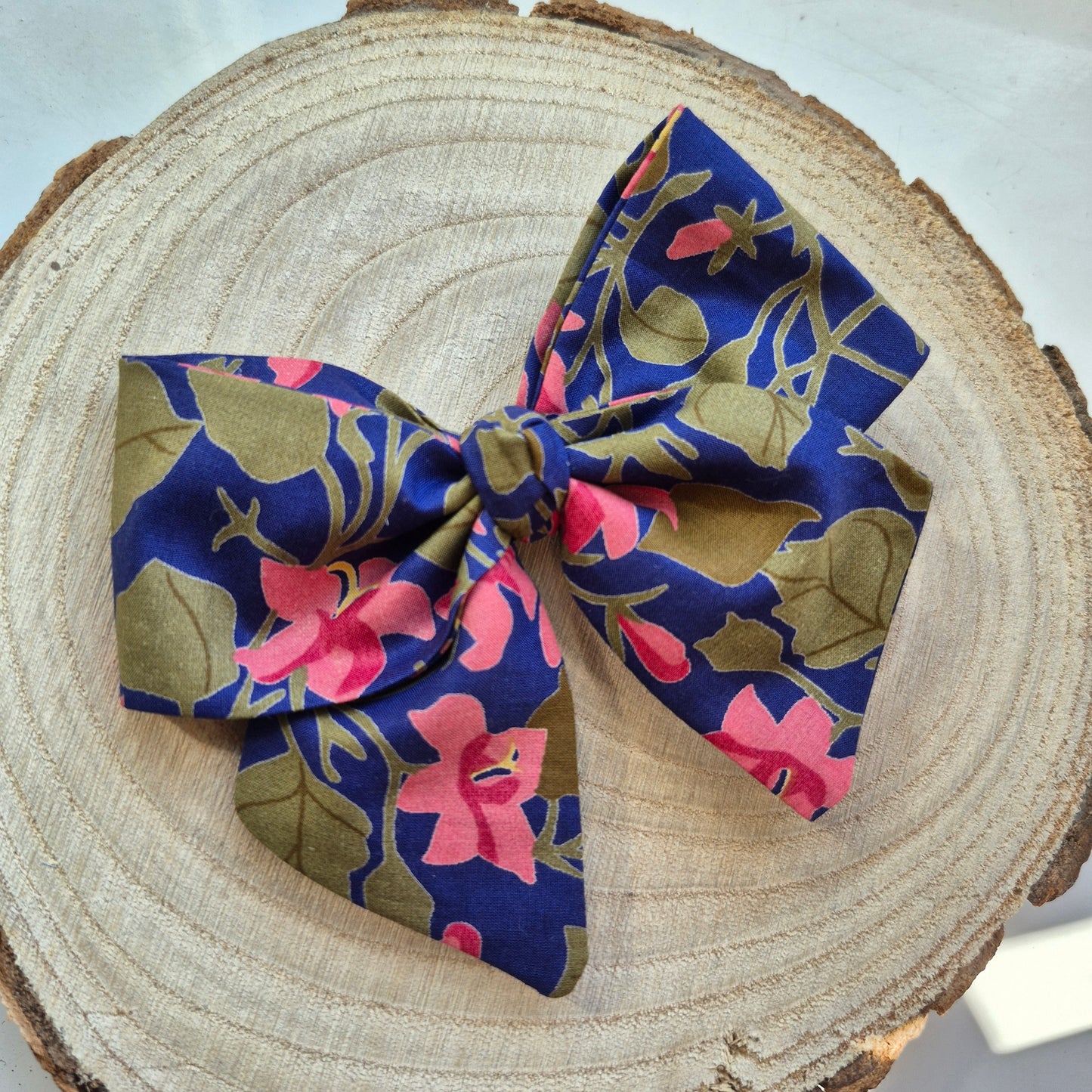 Vintage Liberty Print Mini Hair Bow Clip - Pink Lily