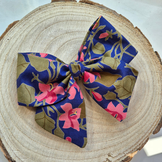 Vintage Liberty Print Mini Hair Bow Clip - Pink Lily