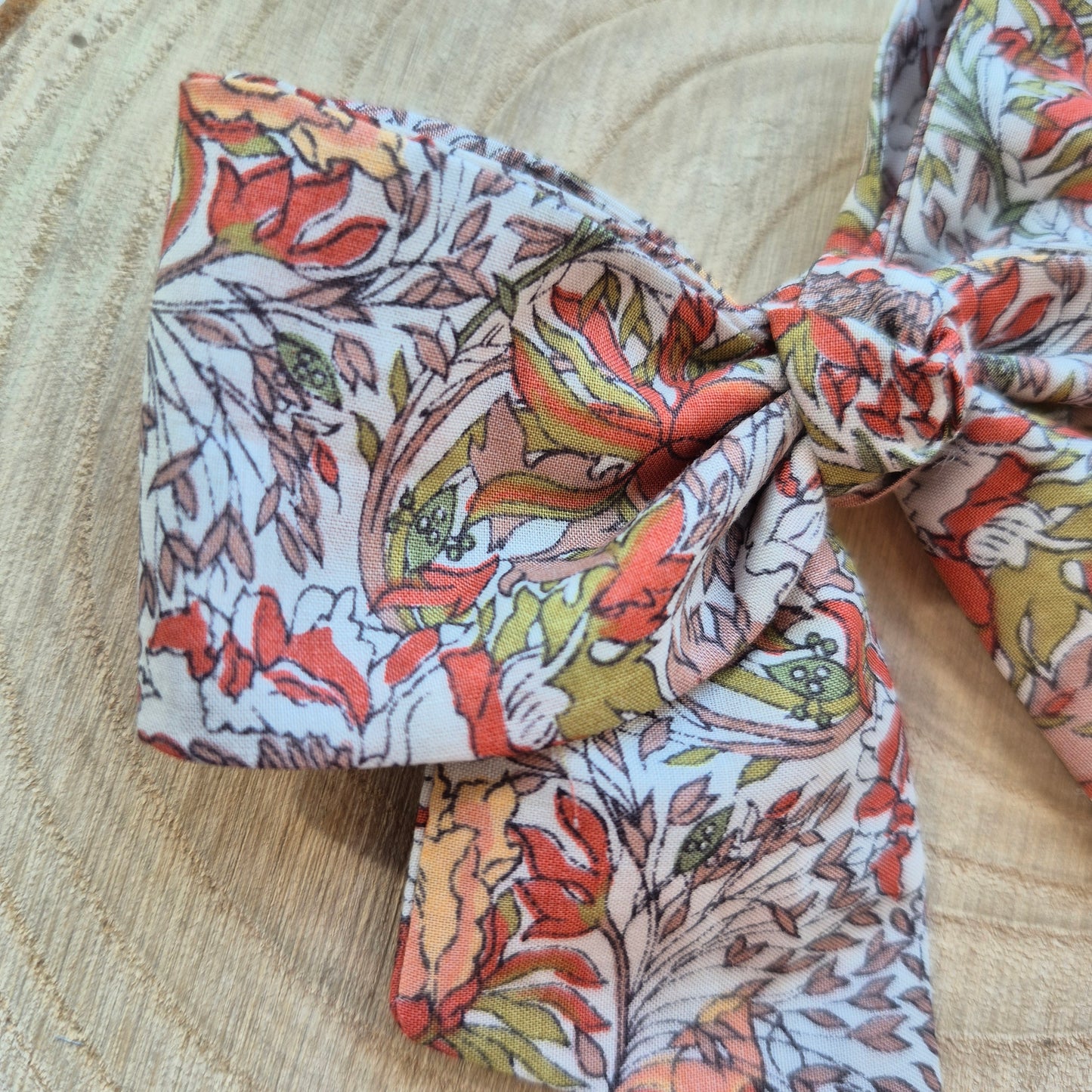 Vintage Liberty Print Mini Hair Bow Clip - Peach Peony