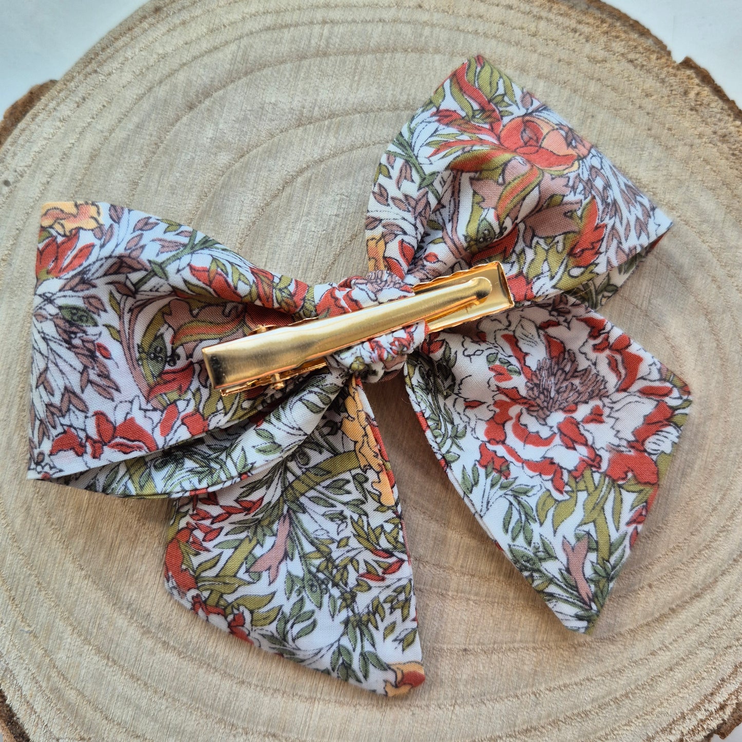 Vintage Liberty Print Mini Hair Bow Clip - Peach Peony