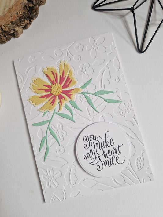 Cosmos Card - You Make My Heart Smile in Lemon and Coral