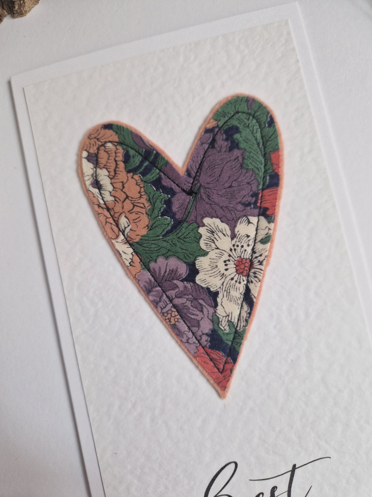 Vintage Liberty Print Heart Card - Best Wishes