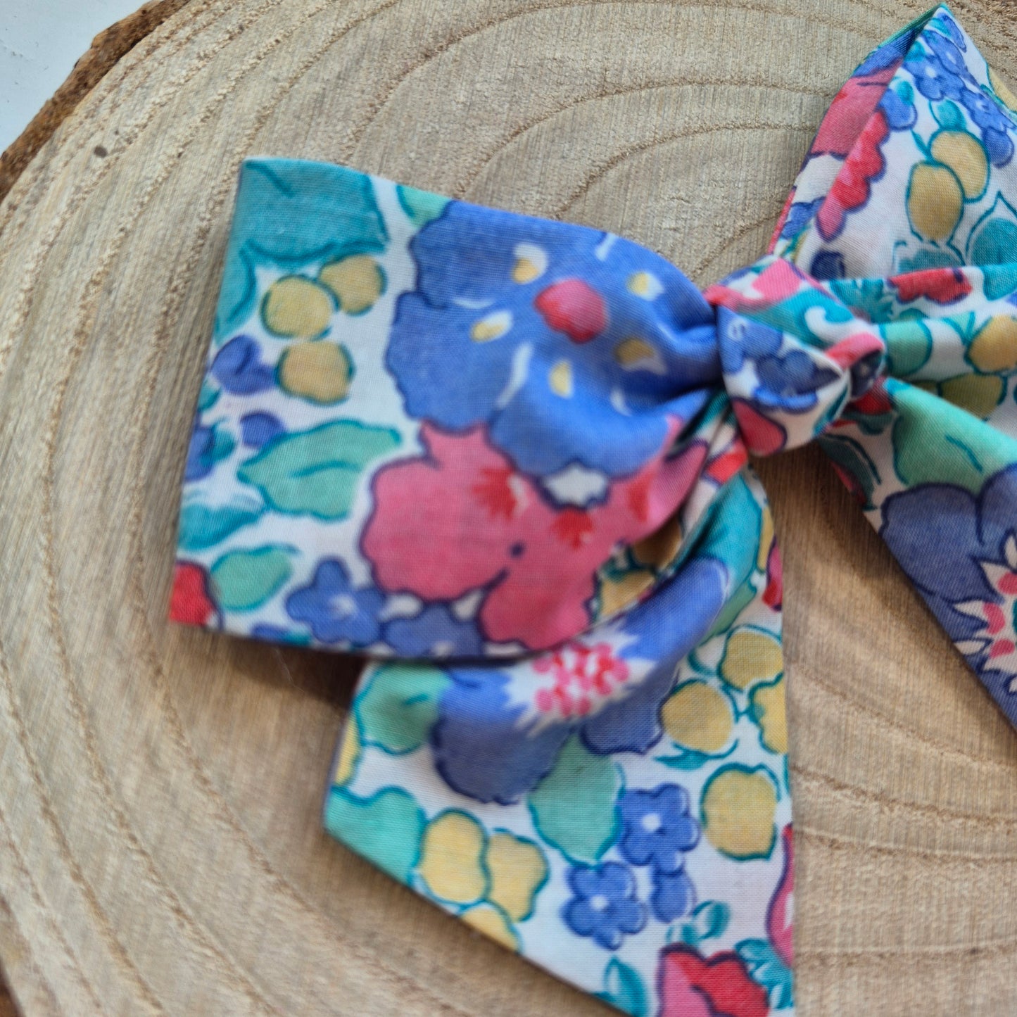 Vintage Liberty Print Mini Hair Bow Clip - Bright Floral