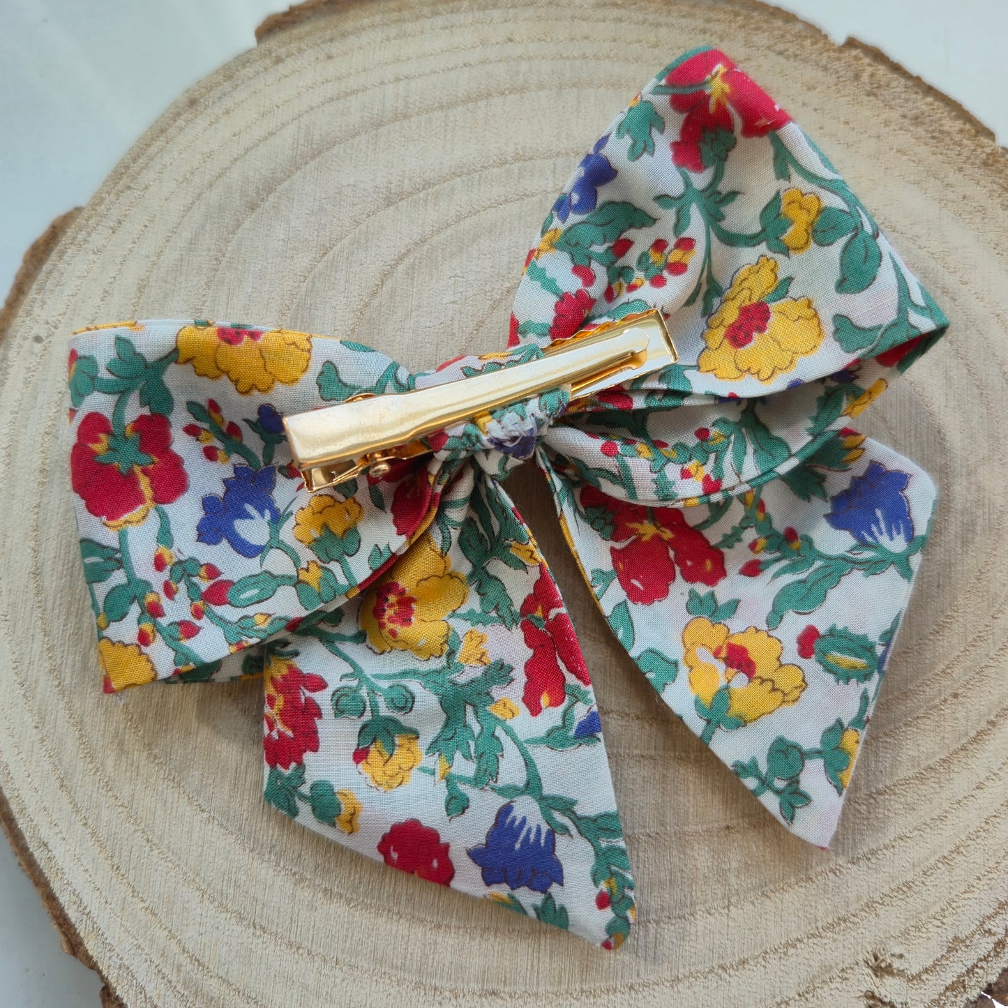 Vintage Liberty Print Mini Hair Bow Clip - Citrus Blooms