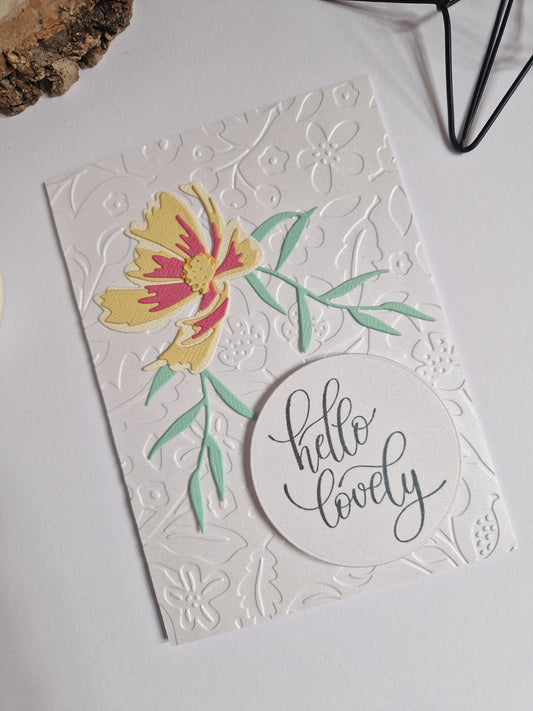 Cosmos Card - Hello Lovely in Lemon and Coral
