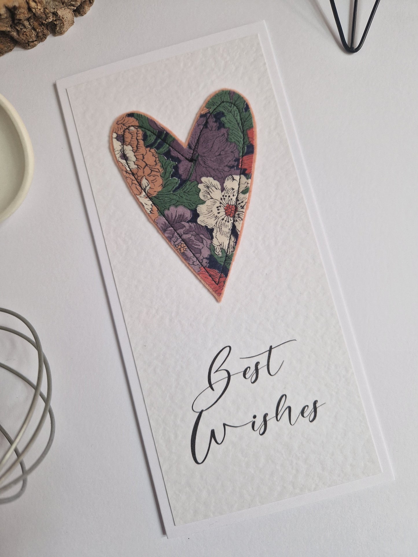 Vintage Liberty Print Heart Card - Best Wishes