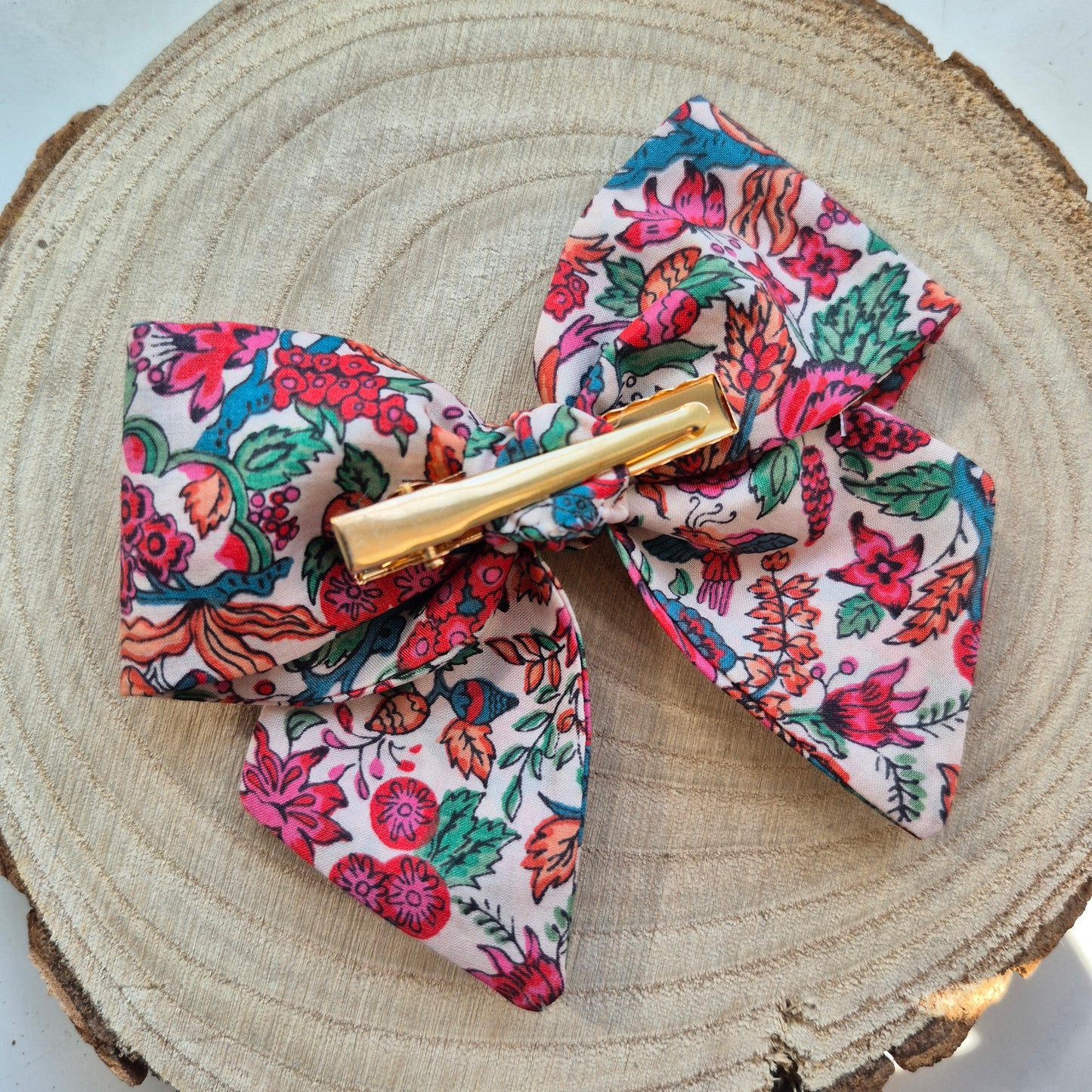 Vintage Liberty Print Mini Hair Bow Clip - Rose Pink