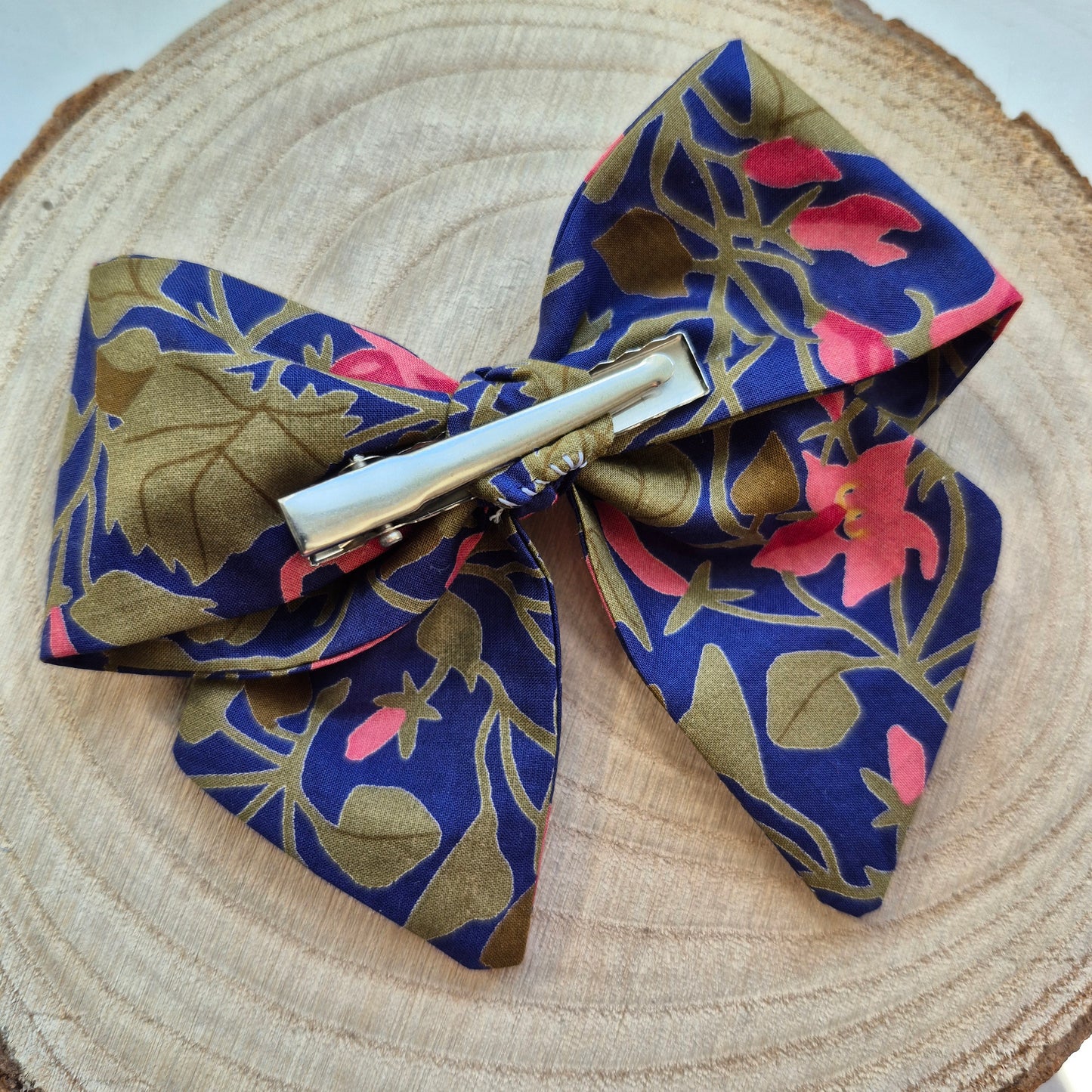 Vintage Liberty Print Mini Hair Bow Clip - Pink Lily
