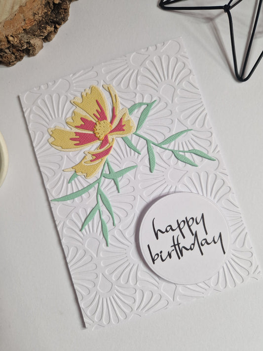 Cosmos Card - Happy Birthday in Lemon and Coral