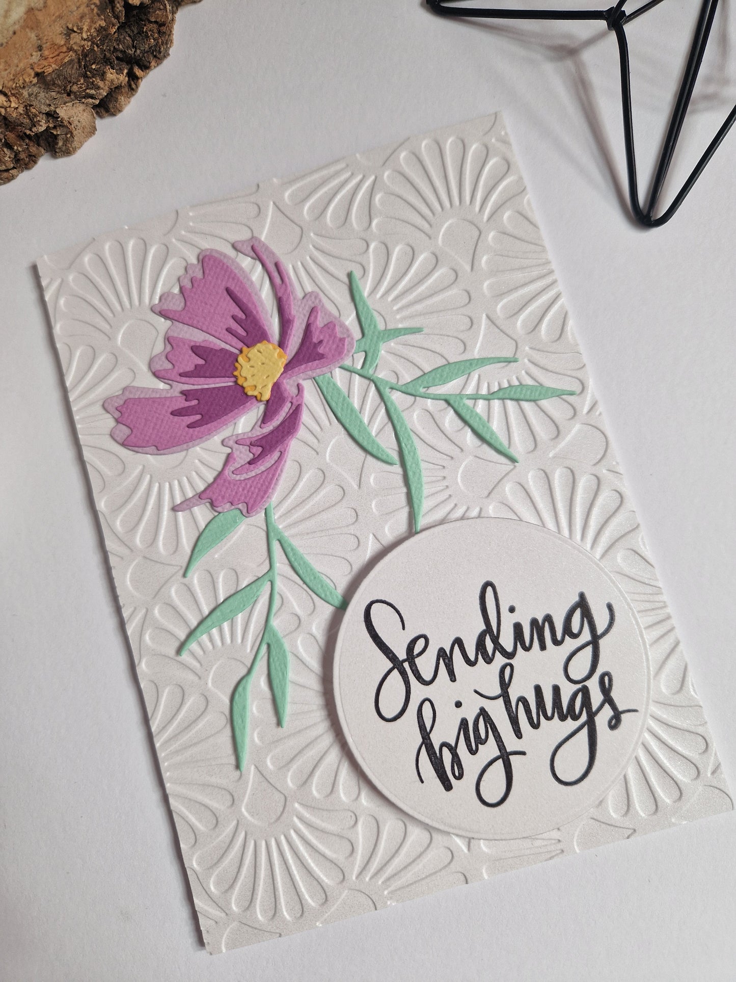 Cosmos Card - Sending Big Hugs in Lilac