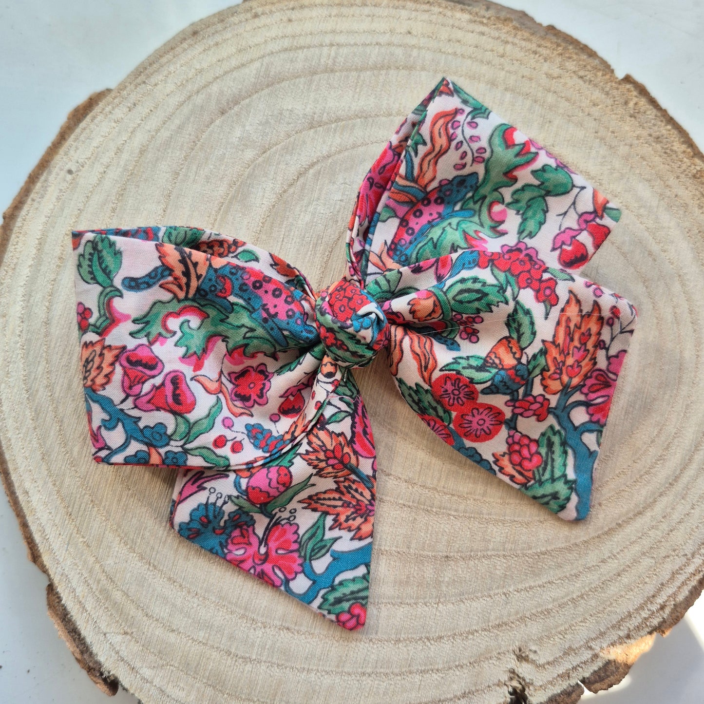 Vintage Liberty Print Mini Hair Bow Clip - Rose Pink