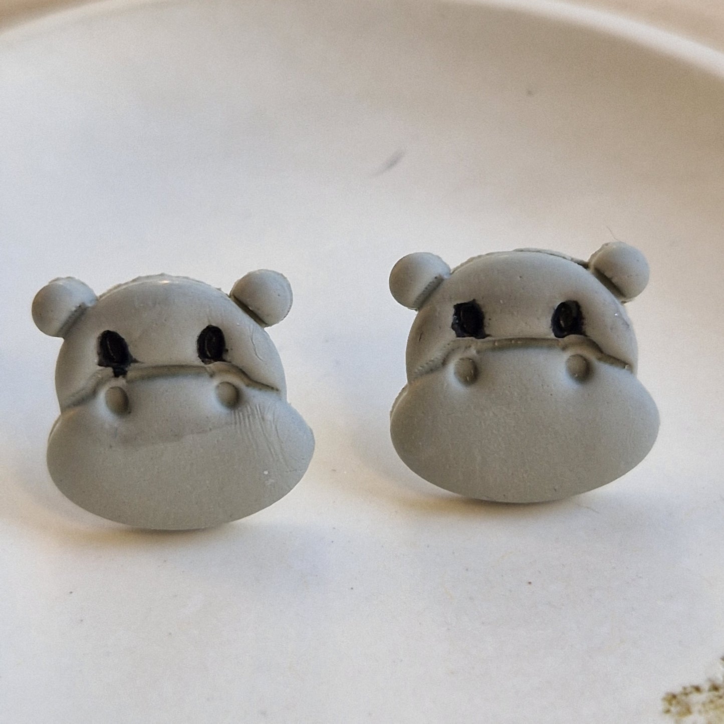 Clay Animal Stud Earrings - Hippos