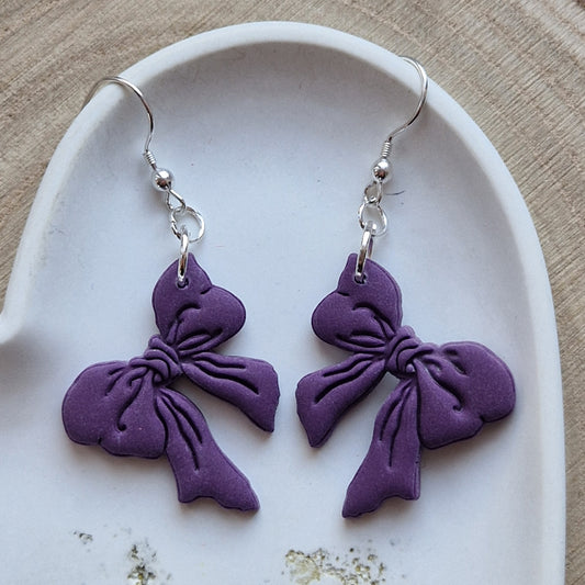 Clay Bow Earrings - Mirabella in Violet