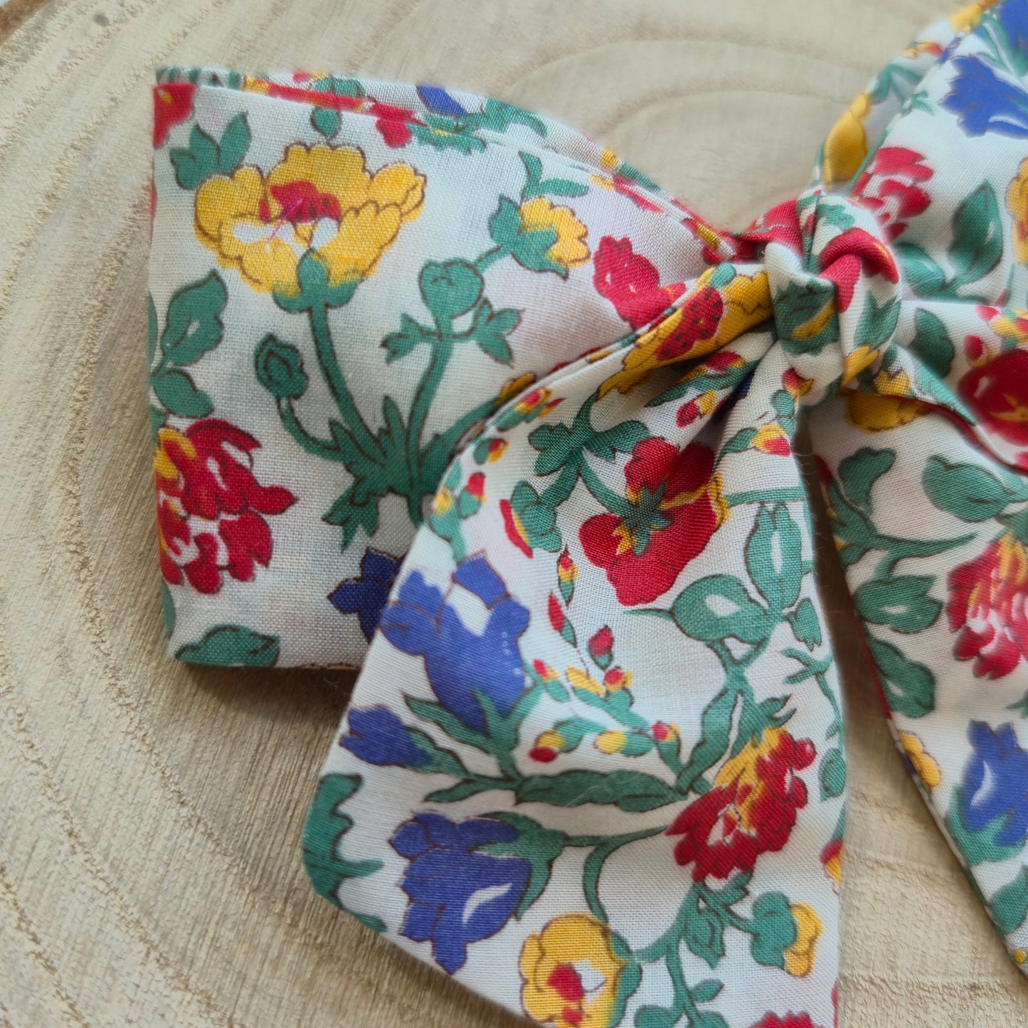 Vintage Liberty Print Mini Hair Bow Clip - Citrus Blooms