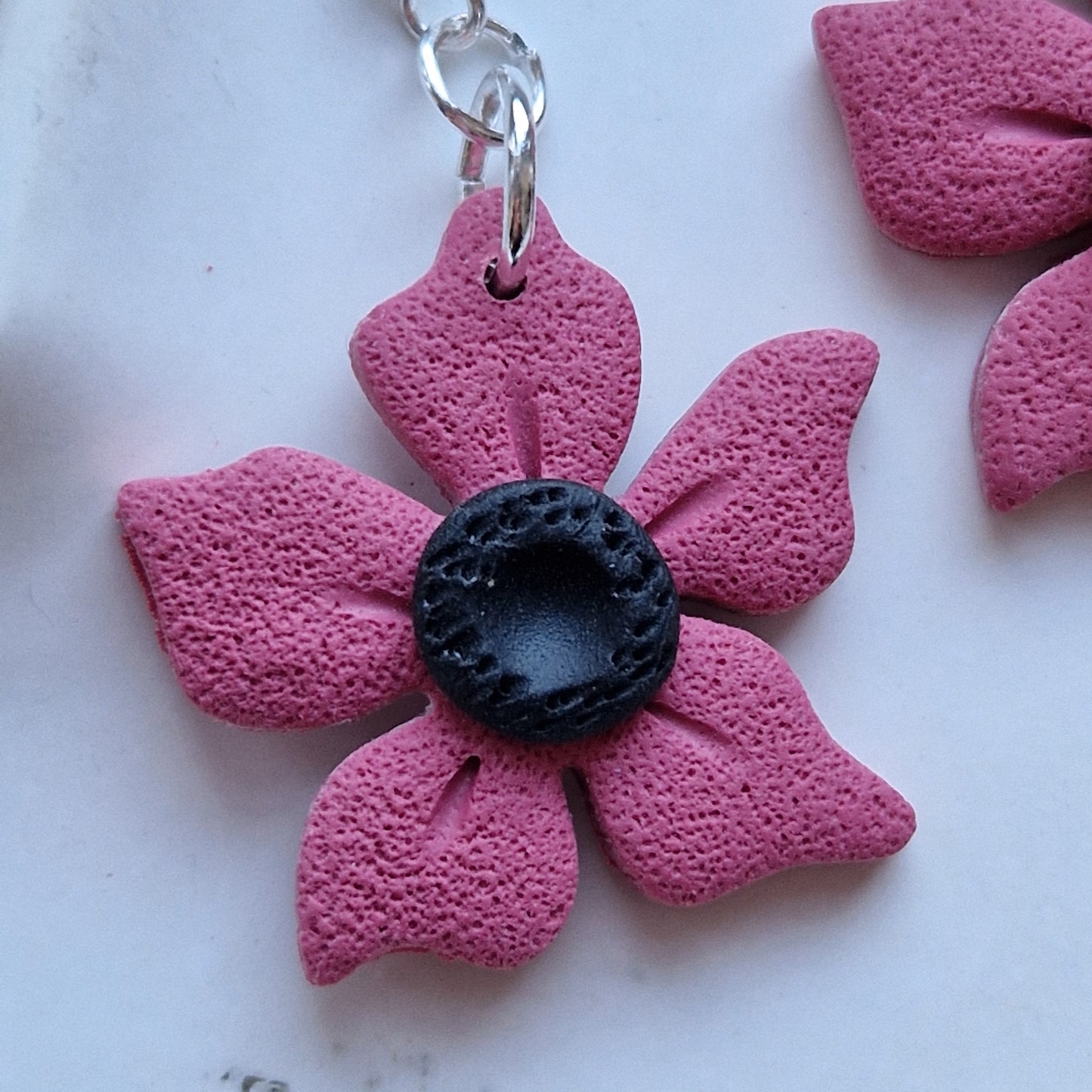 Clay Flower Earrings - Gessica with Five Petals in Deep Red